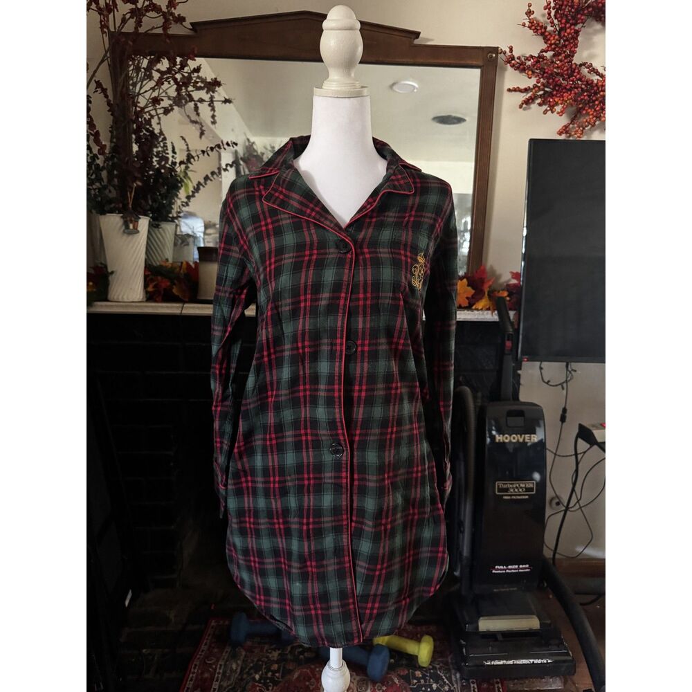 Lauren Ralph Lauren Womens S Plaid Flannel Nightshirt Sleep Shirt Cotton Tartan